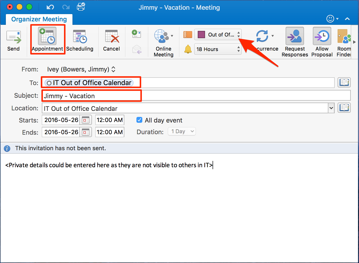 Using the Central IT Out of Office Calendar to Outlook