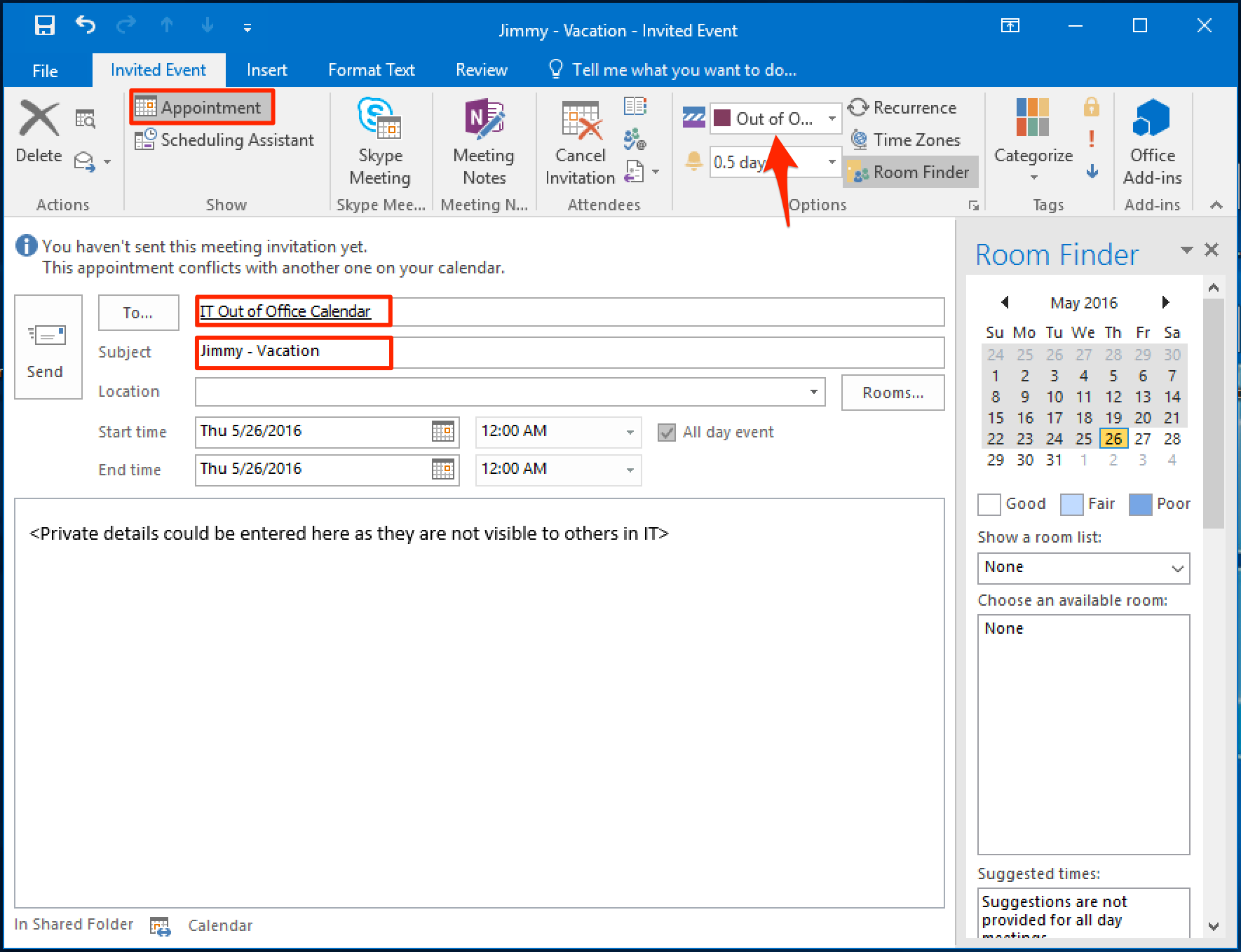 Using the Central IT Out of Office Calendar to Outlook
